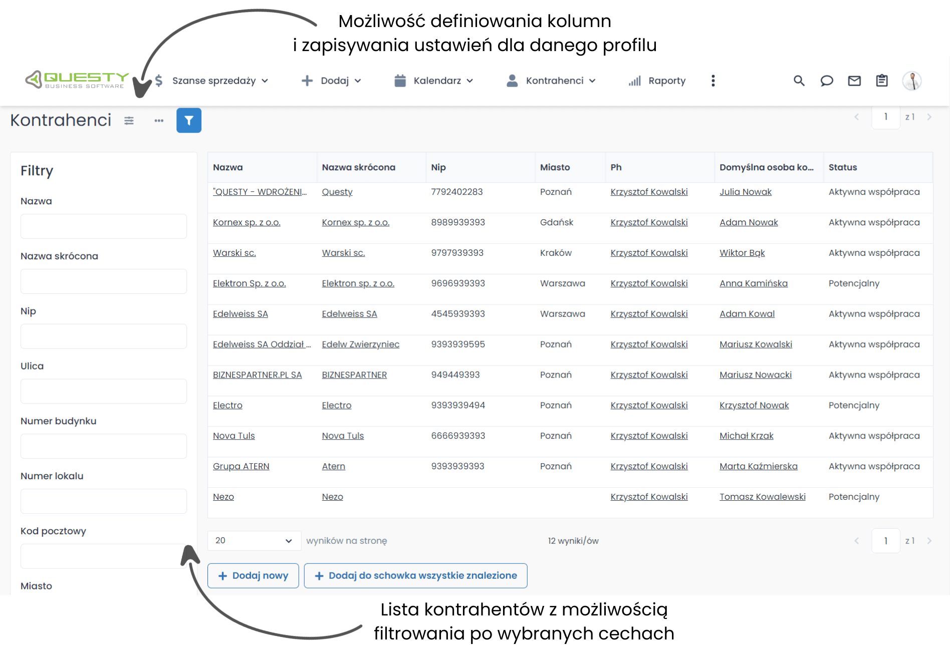 Lista kontrahentów system CRM dla firmy IT