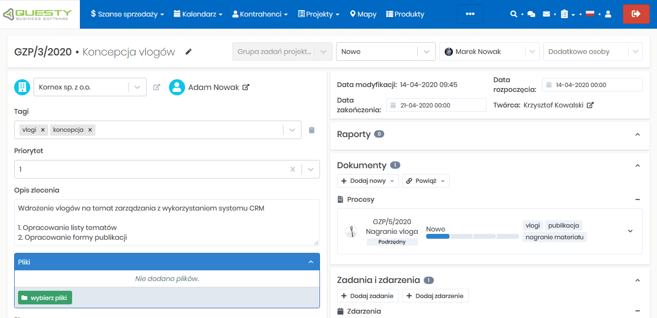 Karta zlecenia w systemie CRM