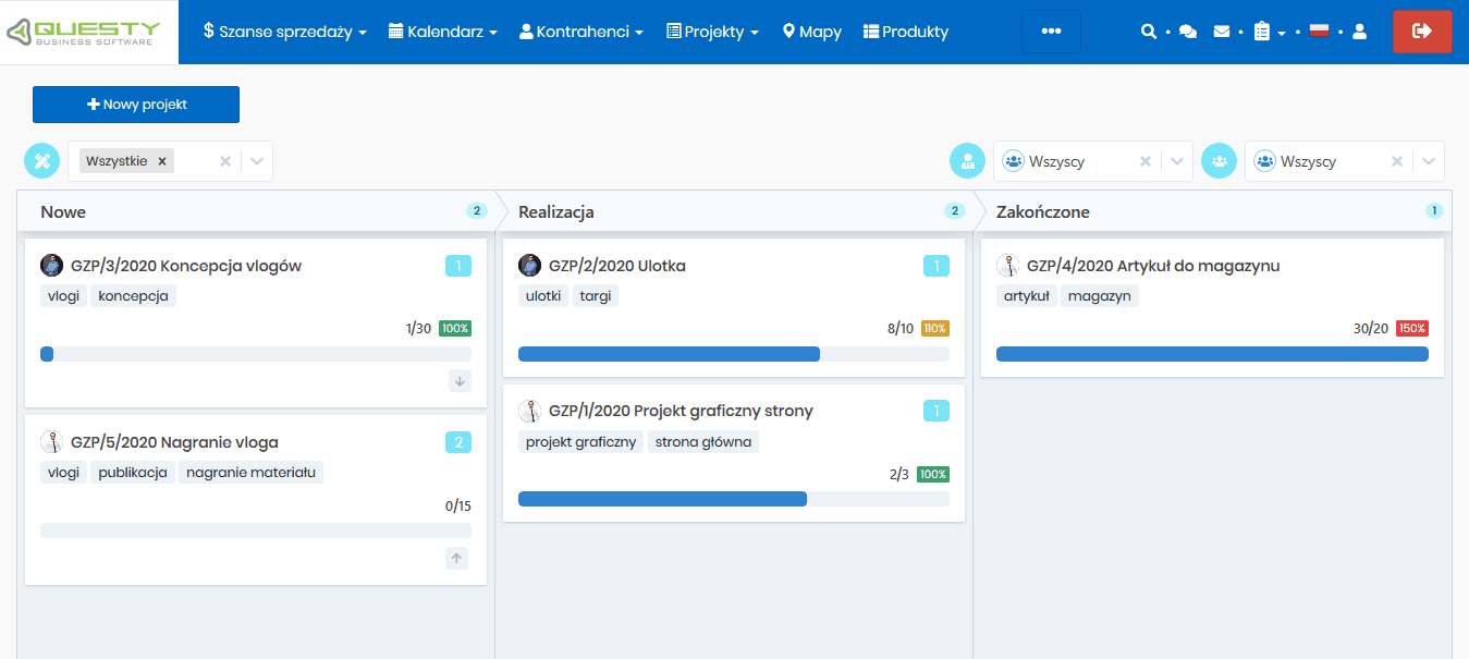 Zlecenia w widoku Kanban w systemie CRM