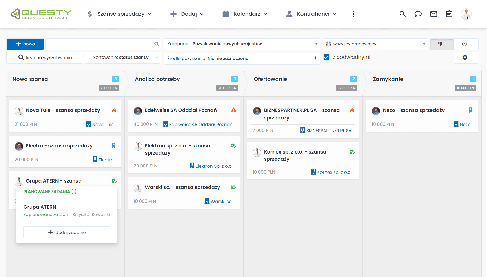 Zarządzanie szansami sprzedaży w systemie CRM Questy