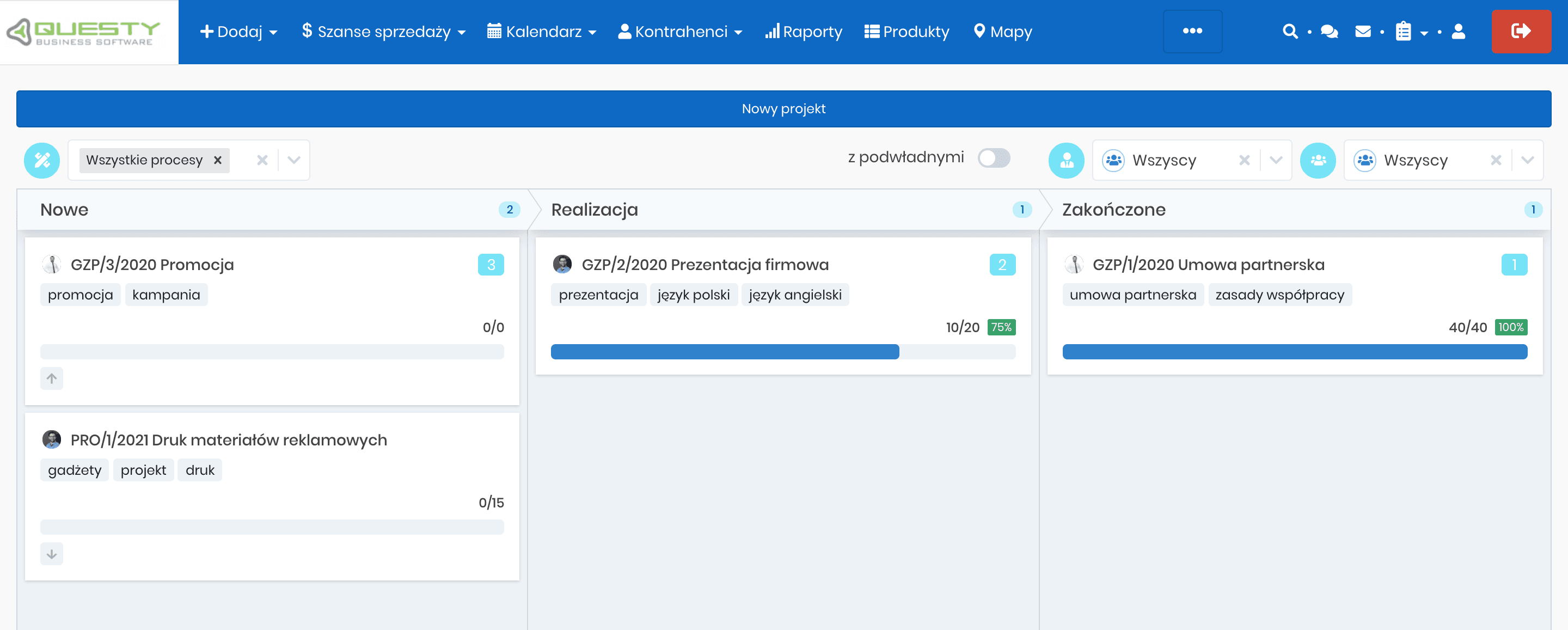 wyświetlanie zleceń na kanbanie