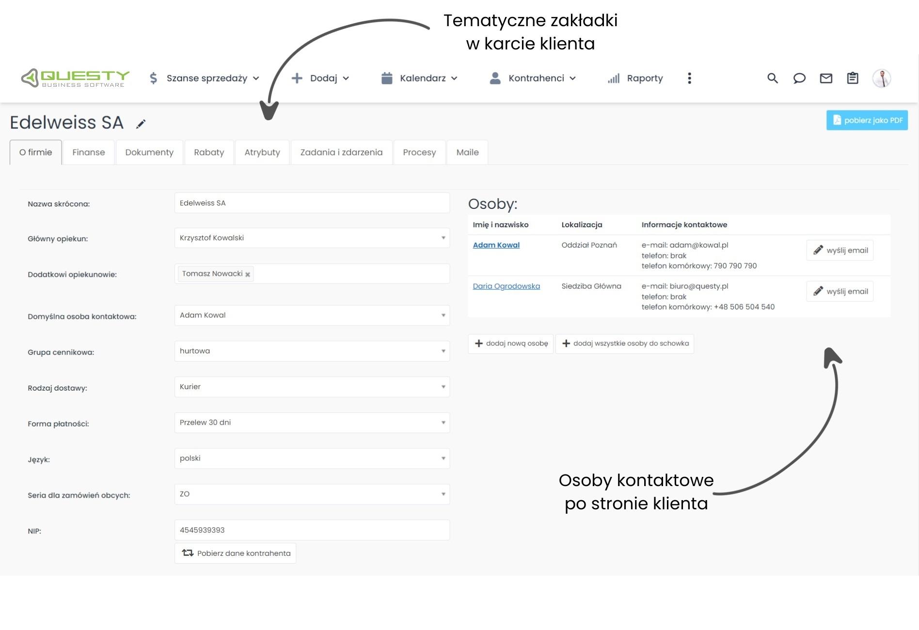 Karta kontrahenta w systemie CRM