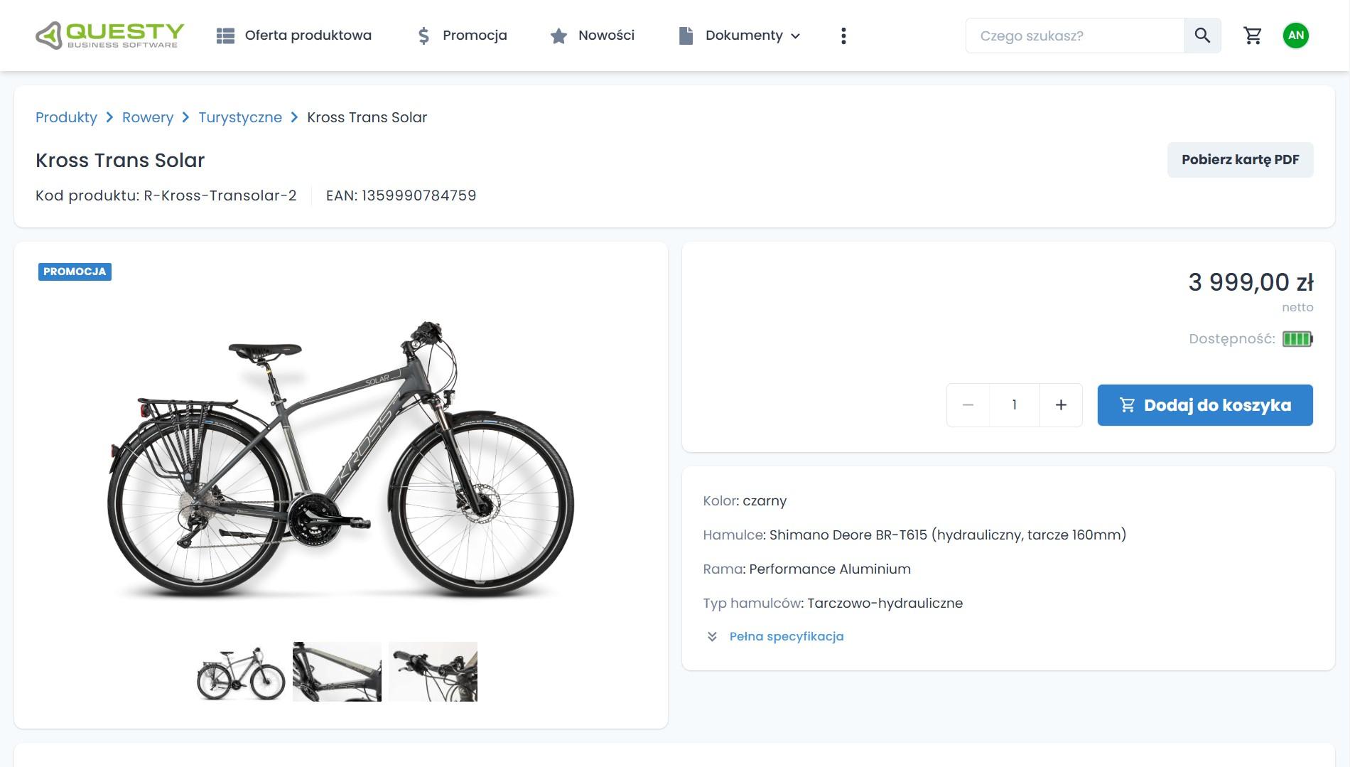 Samoobsługa B2B - karta produktu w systemie do sprzedaży B2B.