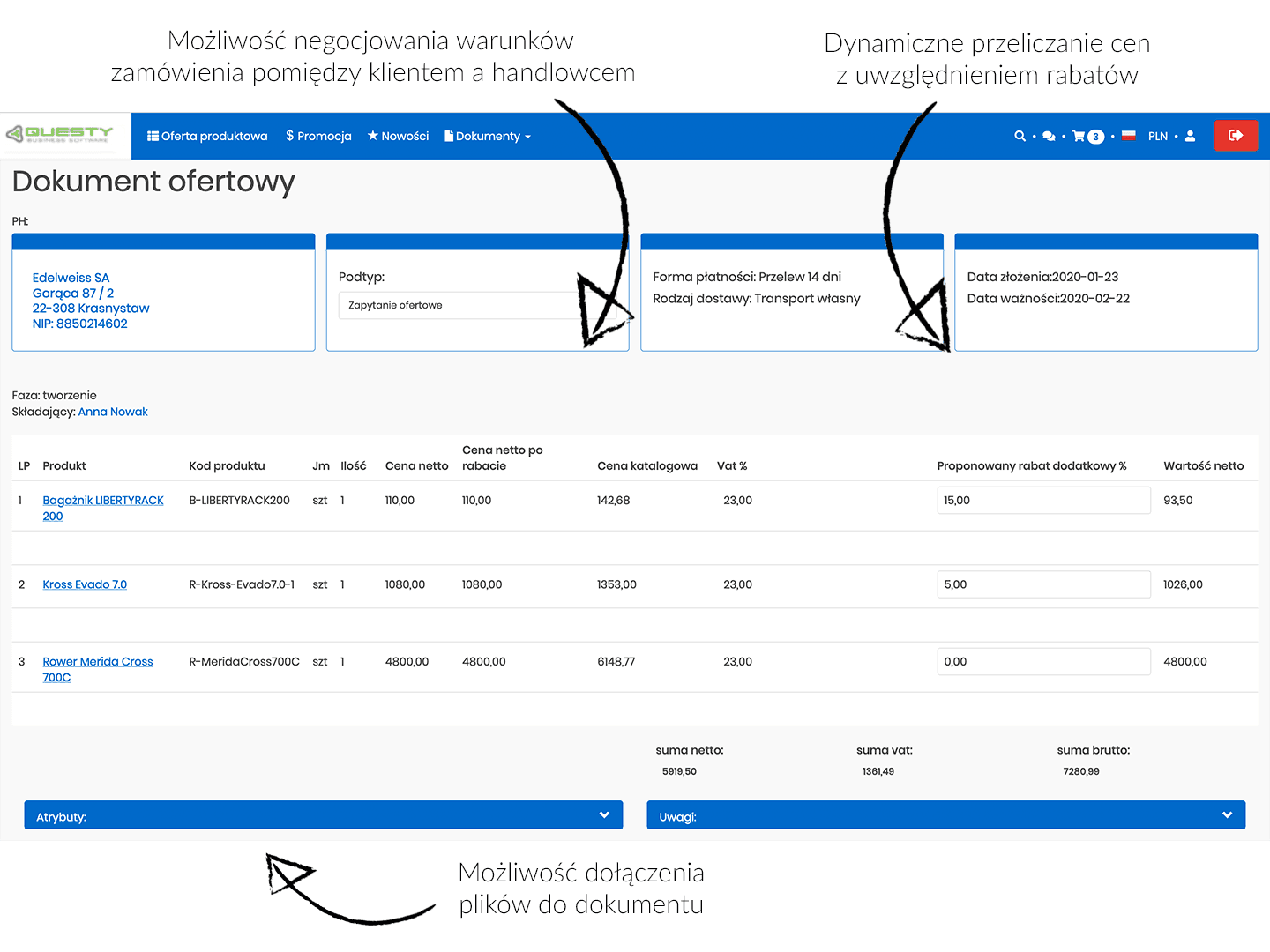 Platforma B2B - składanie zapytania ofertowego