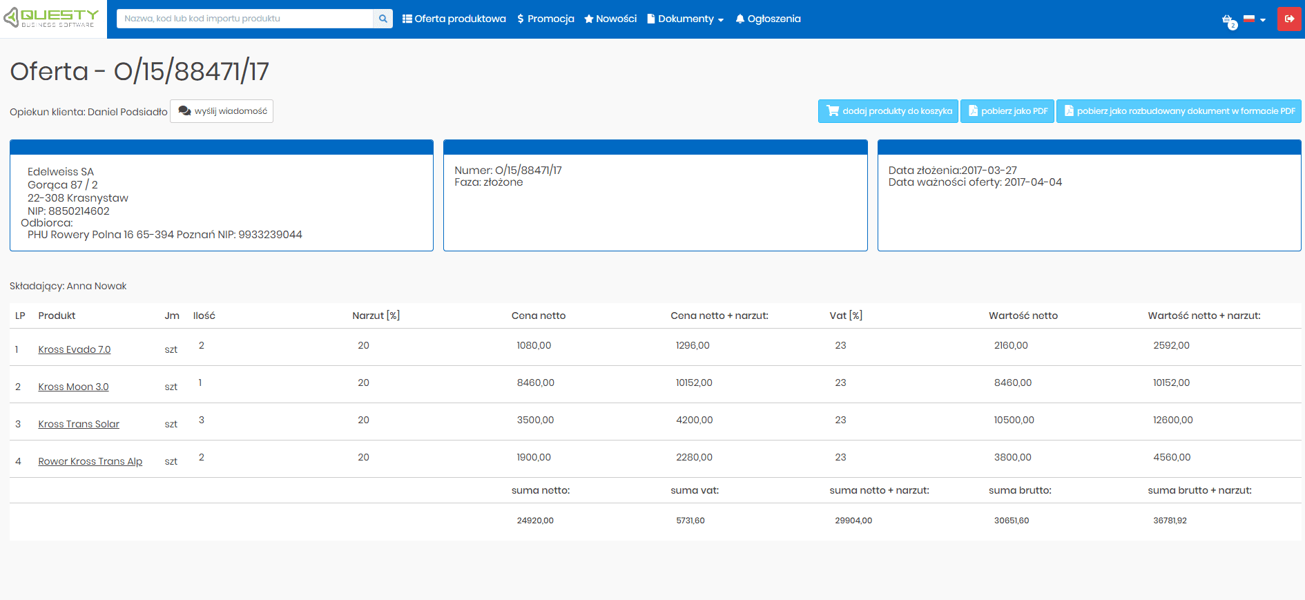 Ofertowanie końcowe w panelu B2B