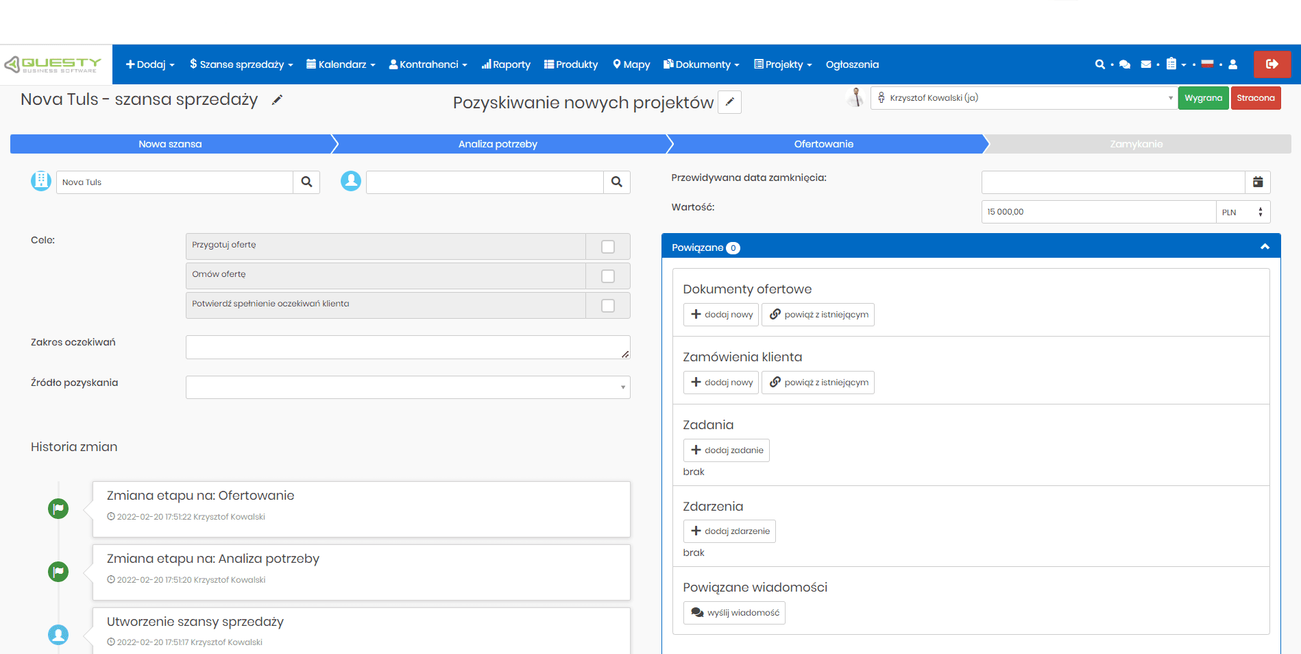 Pojedyncza szansa w programie do tworzenia ofert handlowych