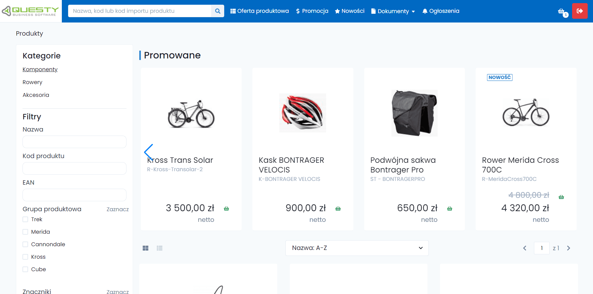 Galeria produktów promowanych w platformie sprzedażowej B2B