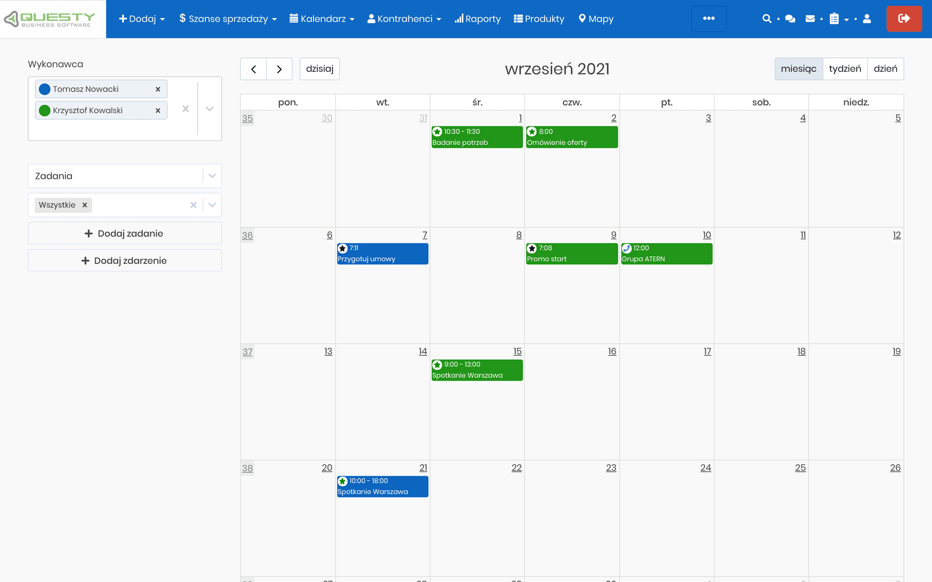 współdzielony kalendarz w crm - planowanie pracy zespołu