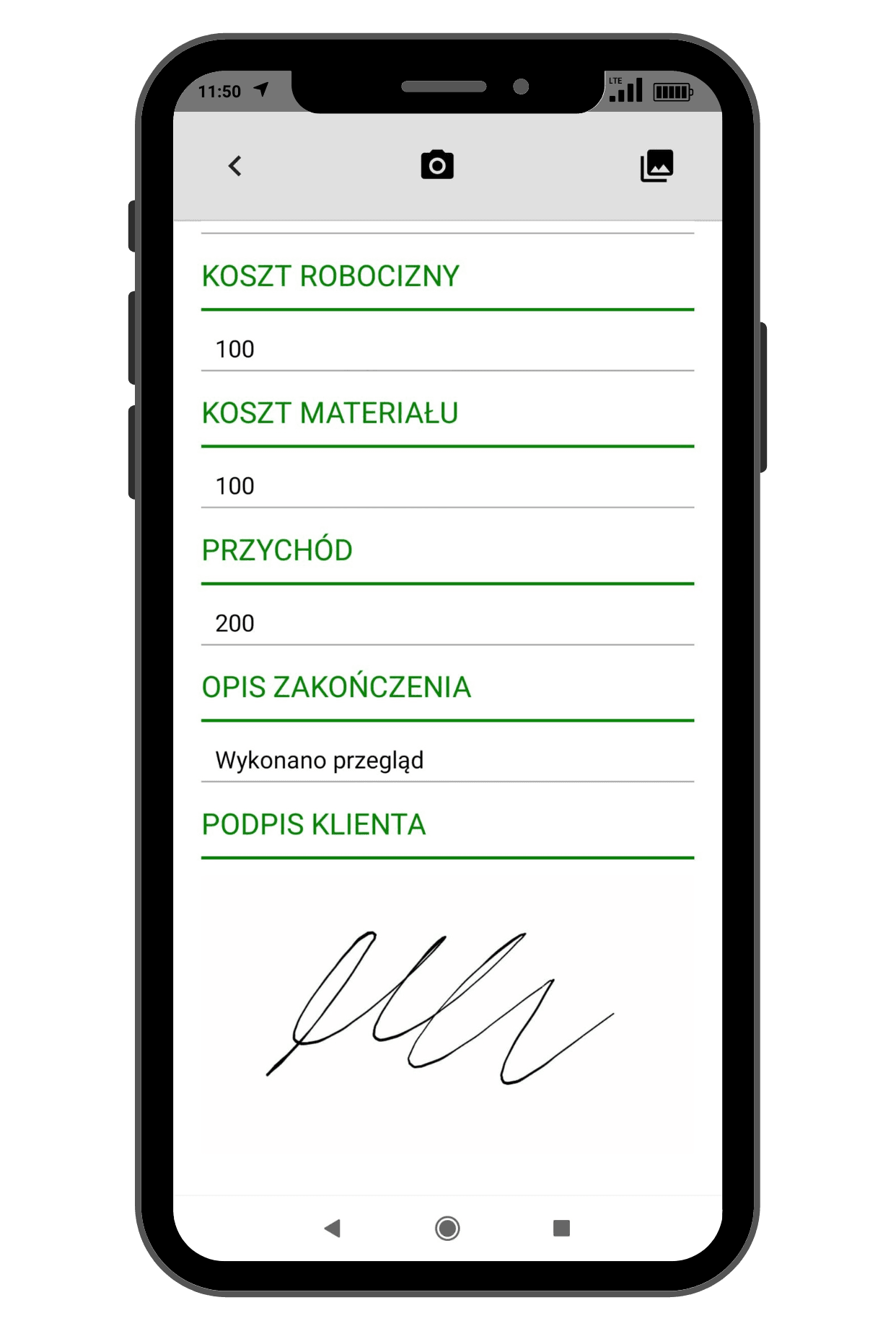 Karta zlecenia aplikacji dla serwisanta mobilnego
